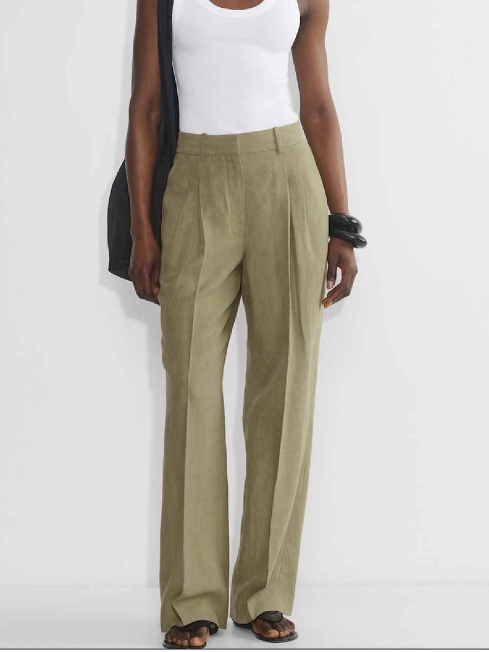 High-Rise Wide-Leg Linen Blend Pants - Olive